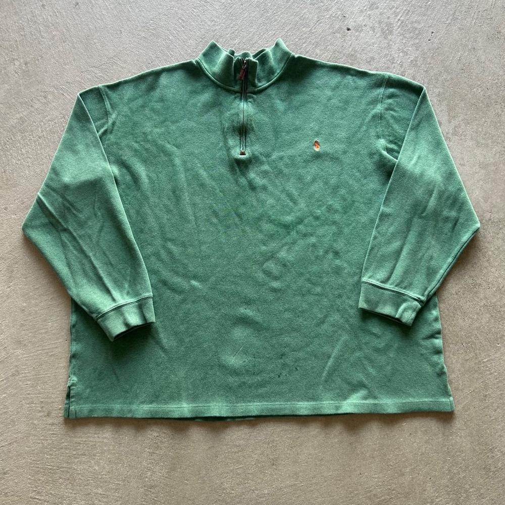 Vintage Polo Ralph Lauren 1/4 Zip Sweater Size 4XLT Tall Green Pullover Pony
